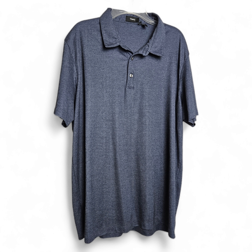 Theory Men's Heathered Blue-Gray Polo Shirt Size L